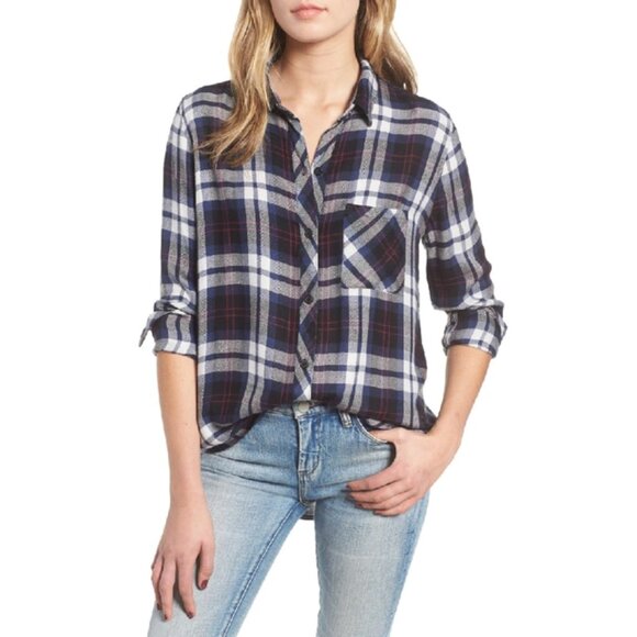 Rails Hunter Plaid Button Down Flannel Shirt L Navy Magenta White Soft Cozy $178 - Picture 3 of 16